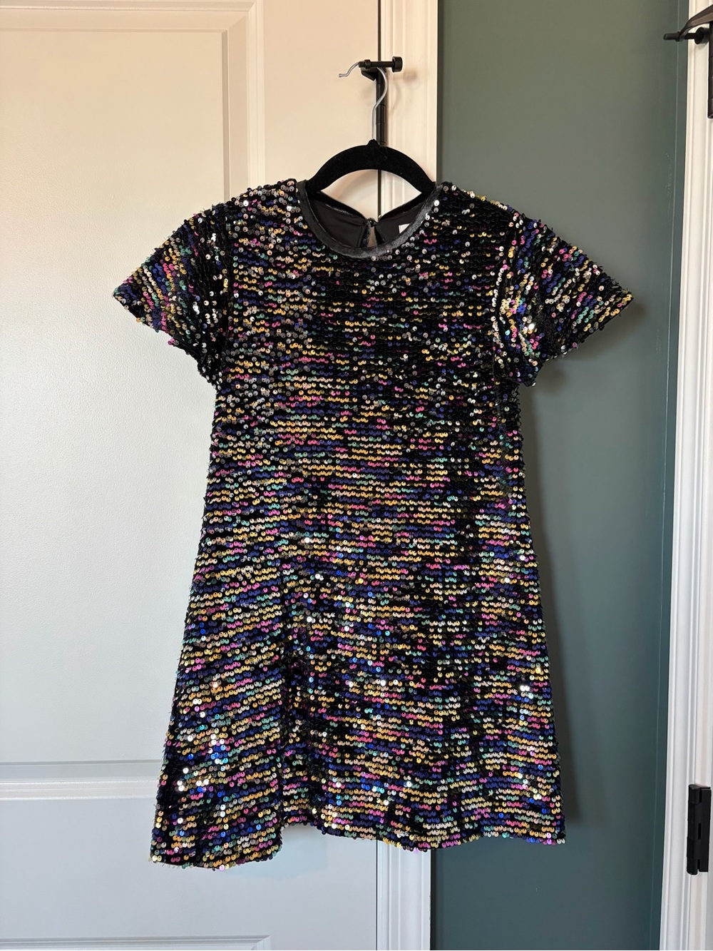 Girls Black Multi-Sequin Short Sleeve Party Dress